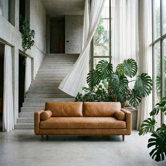 Morrison MCM Genuine Leather Sofa 89" – Mid-Century Sienna Leather Couch (2 Colors)