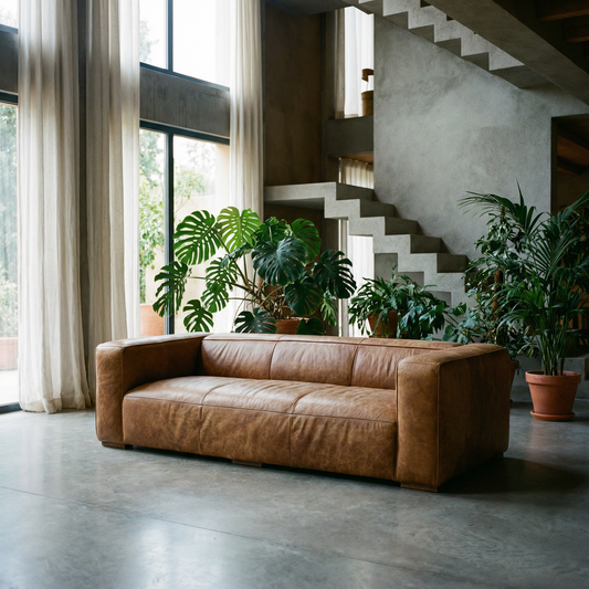 Bolton Top Grain Leather Square Arm Sofa 101"