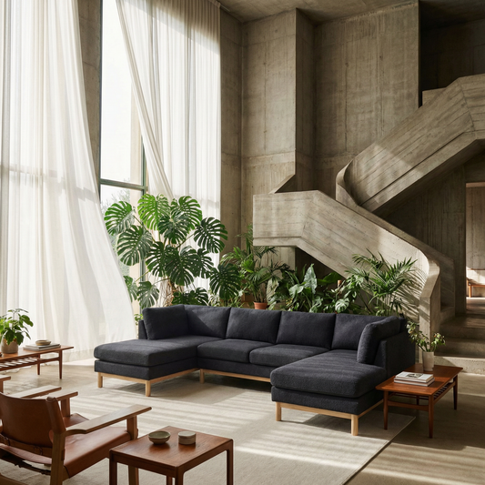 Hallie Black Sherpa Dual Chaise Sectional Sofa 124" â Modern Cozy Sherpa Sectional