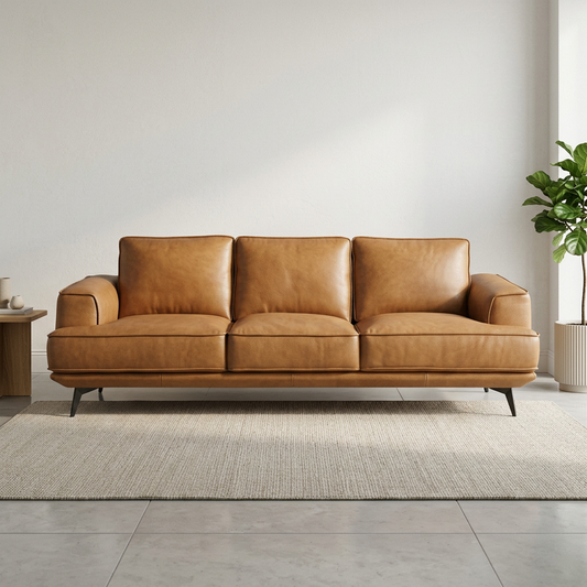Modern Genuine Leather Sofa 98"W – Knox MCM Top Grain Leather Couch
