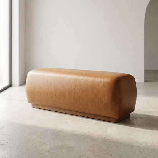 Tan Faux Leather Upholstered Bench 47"