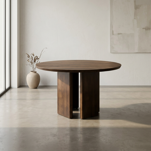 Alden Solid Walnut Round Dining Table 47" â Modern Pedestal Wood Dining Table