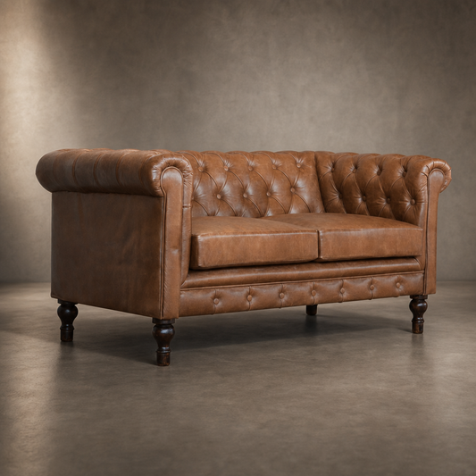 Buffalo Leather Chesterfield Loveseat 59"
