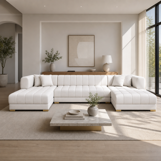 Tufted Velvet Dual Chaise Sectional Sofa 142"