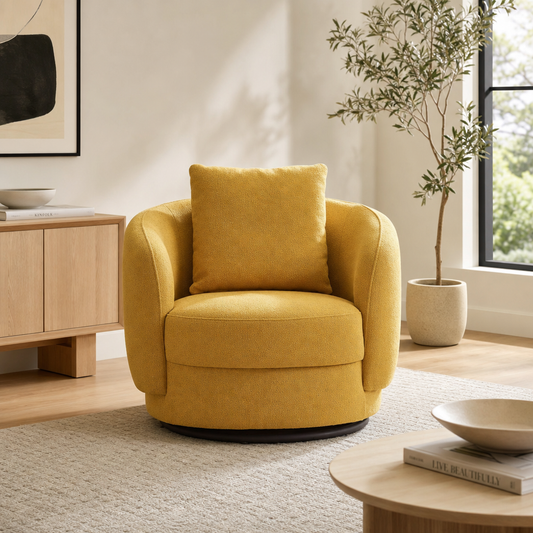 Dylan Rounded Barrel Boucle Swivel Chair