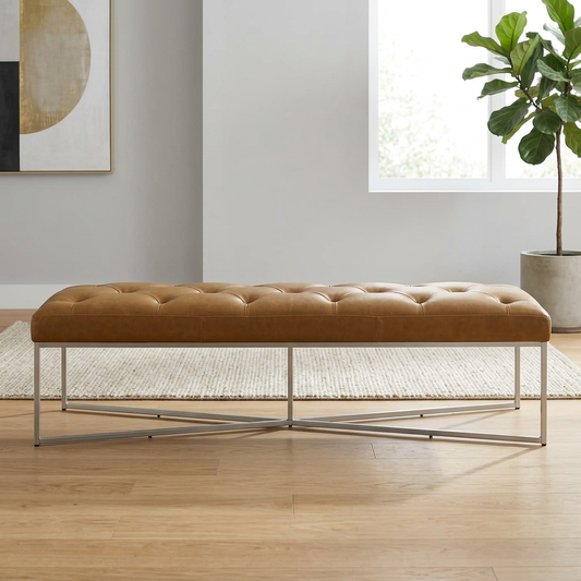 Harper Tufted Leather Bench