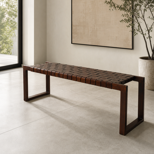 Christina Strapped Leather Bench