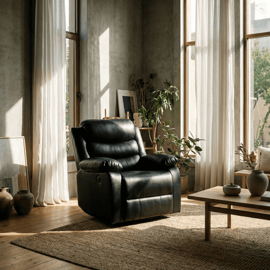 Eilbra PU Leather Power Recliner Chair â Modern Motion Recliner (2 Colors) in a stylish living room setting.