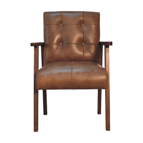 Genuine Buffalo Leather Button Tufted Mango Wood Base Lounge Chair - Revel Sofa
