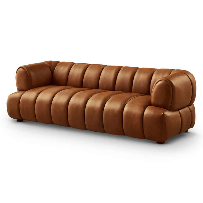 Jasmin Channel Tufted Leather Sofa β 90β Modern Genuine Leather Couch (Brown)