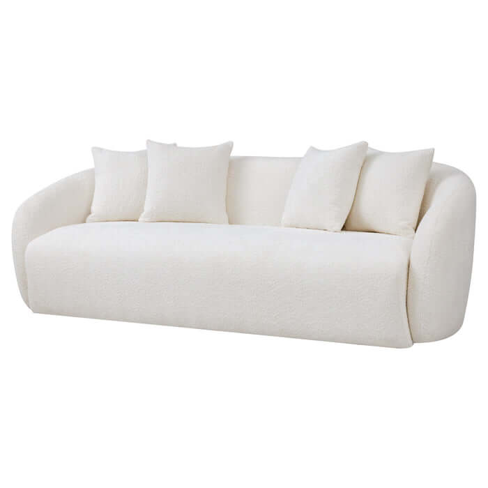 Modern Ivory Boucle Curvy Sofa 85β β Linden Sculptural Contemporary Couch with soft boucle upholstery.
