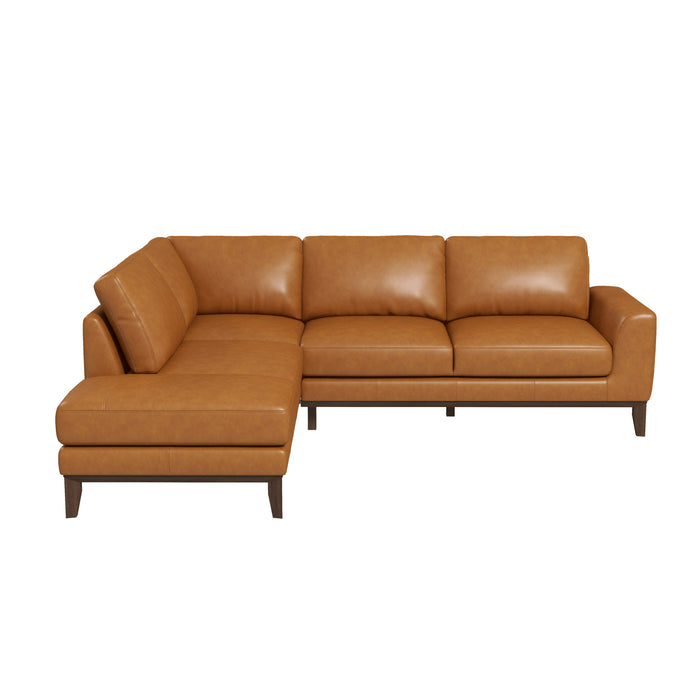 Modern Leather Chaise Sofa Sectional 97" – London MCM Italian Leather Sectional in rich tan color with sleek lines.