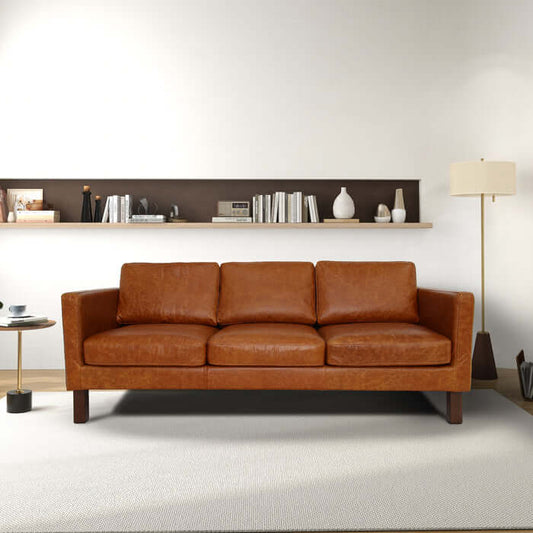 Memphis MCM Cognac Buffalo Leather Sofa 83"