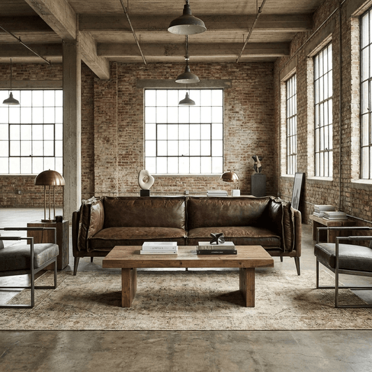 94" Chocolate Top Grain Leather Sofa with Dark Brown Legs | Modern Leather Sofa in stylish industrial living room.