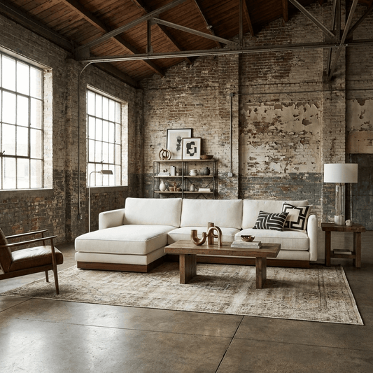 Left-Facing White Sectional Chaise Sofa with Walnut Tone Plinth Base – 112"