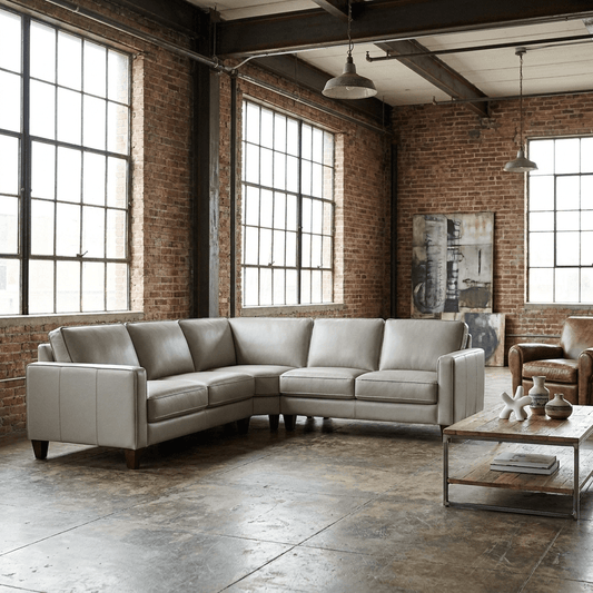 Gray Leather L-Shaped 3-Piece Corner Sectional Sofa 99"