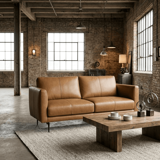 60" Leather Loveseat With Black Legs | Modern Compact Sofa