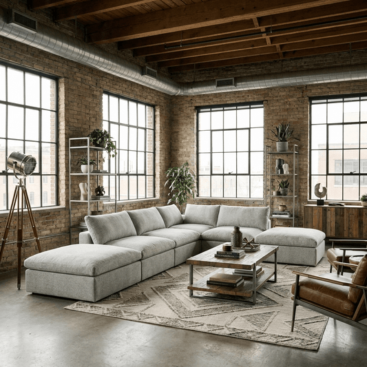 160" Linen Blend Modular Sofa With Storage Ottomans | Modern Sectional