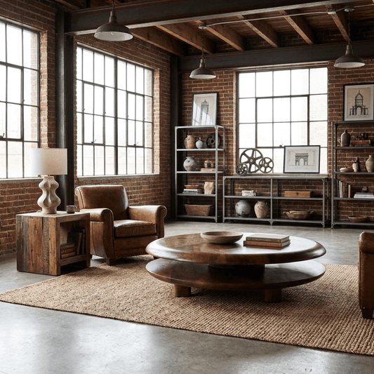 Floating Round Coffee Table | Handmade Solid Mango Wood Two-Tier Table
