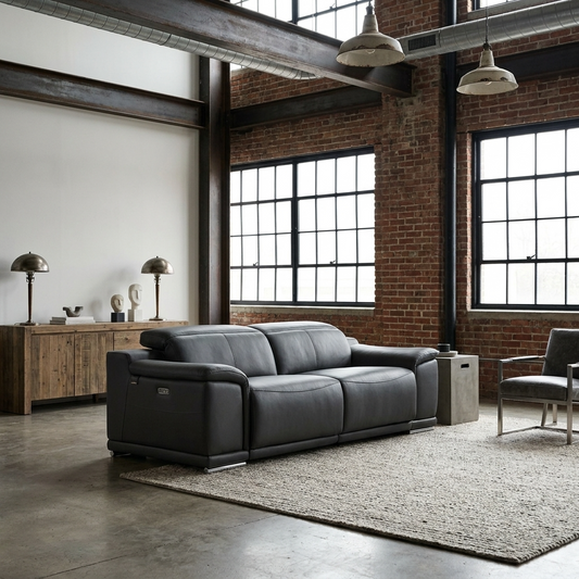86" Italian Leather Power Reclining Sofa with USB Charging