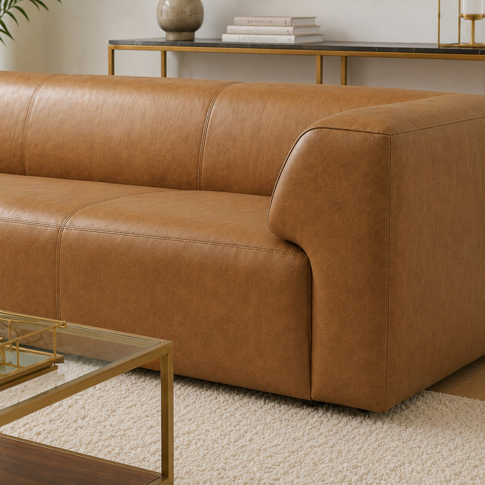 Rialto 105" Tan Top Grain Buffalo Leather Sofa | Modern Luxury 3-Seater