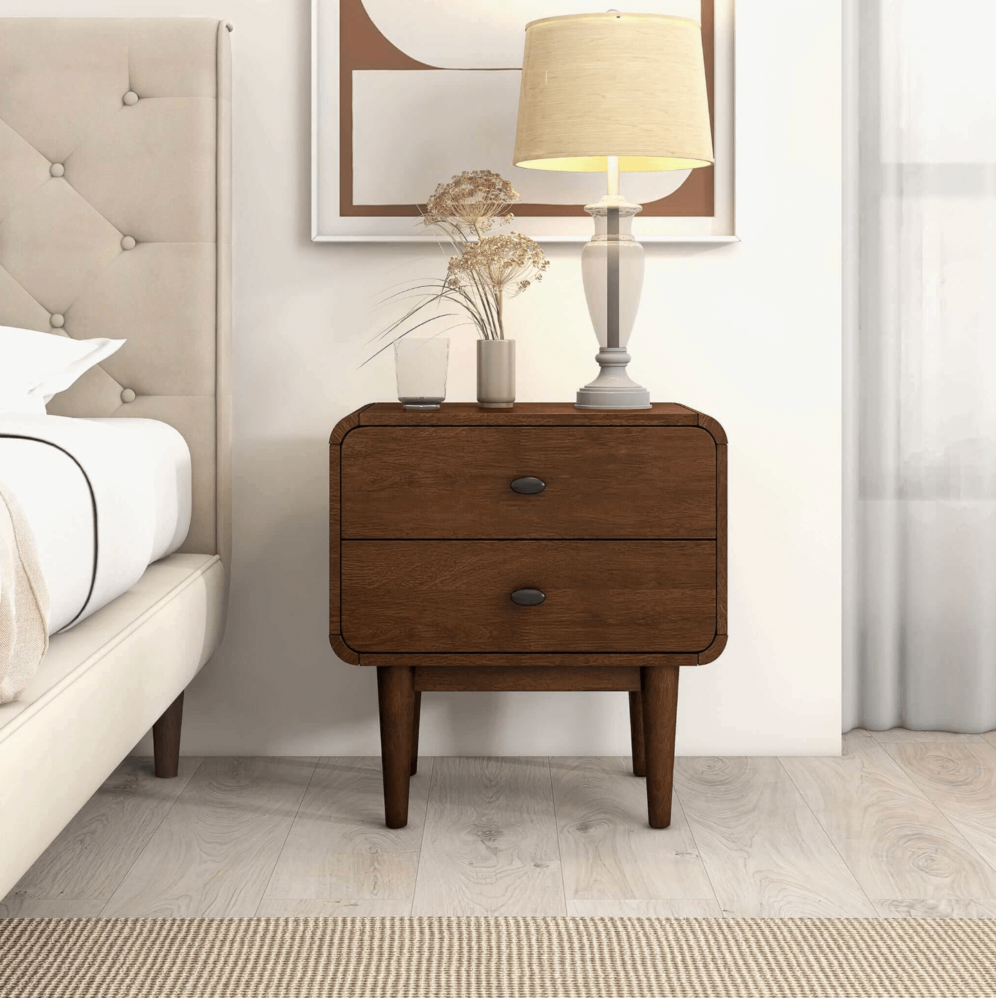 Alexa MCM Styled Wood Nightstand 2 Drawer - Revel Sofa