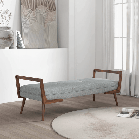Cora MCM Style Gray Upholstered Fabric Bench - Revel Sofa
