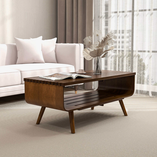 Alice Solid Wood 2 Tier Coffee Table in Walnut 44” - Revel Sofa