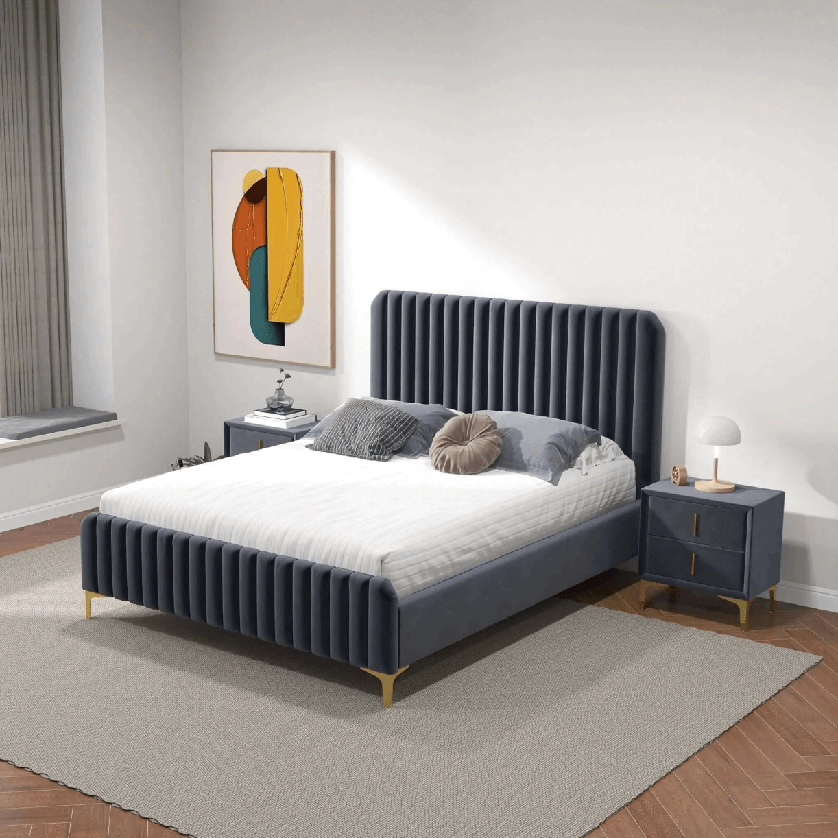 Bethany Velvet Upholstered Channel Tufted Platform Bed - Revel Sofa