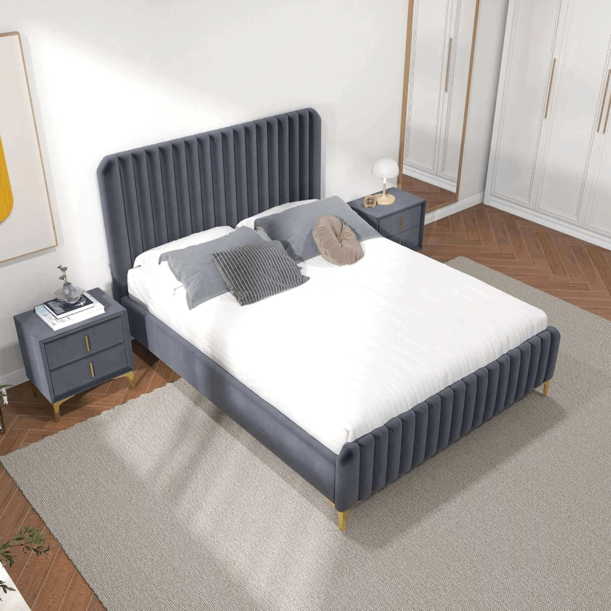 Bethany Velvet Upholstered Channel Tufted Platform Bed - Revel Sofa