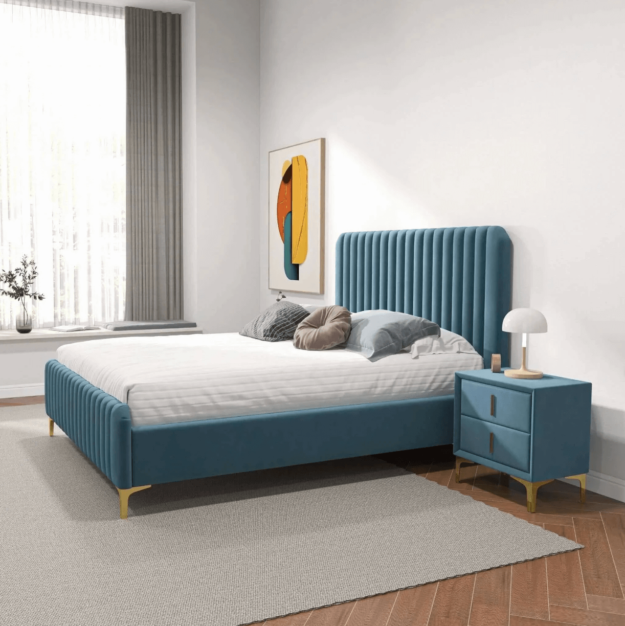 Bethany Velvet Upholstered Channel Tufted Platform Bed - Revel Sofa