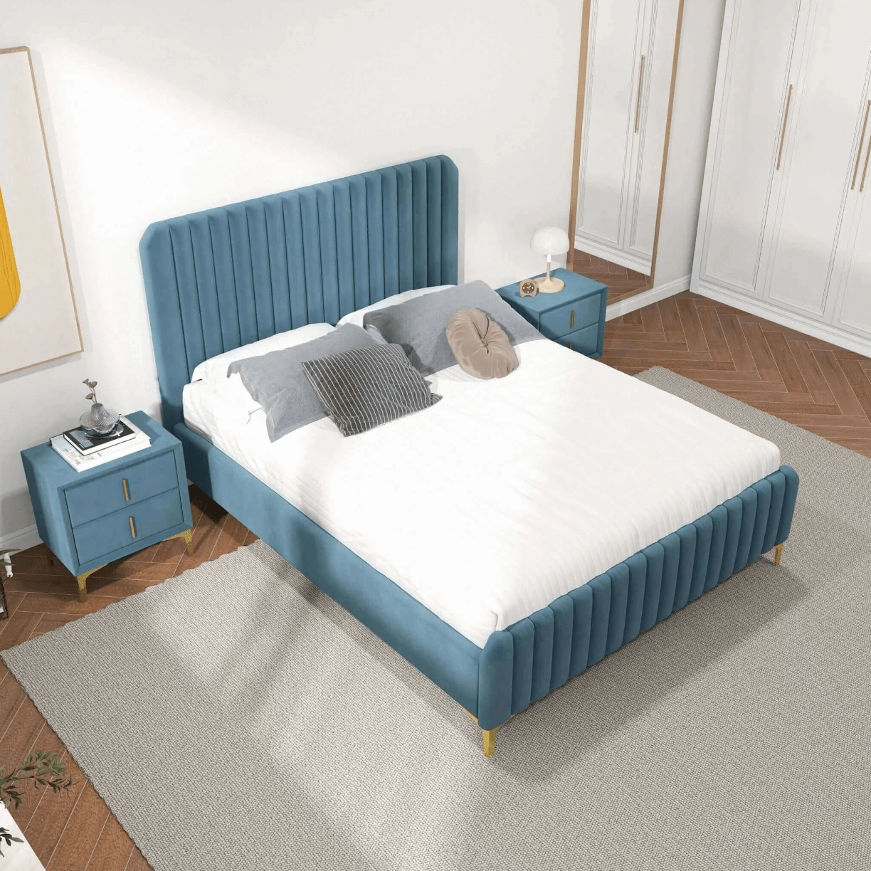 Bethany Velvet Upholstered Channel Tufted Platform Bed - Revel Sofa