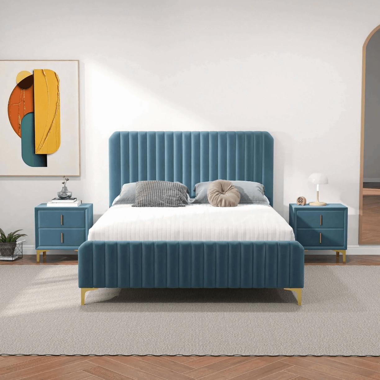 Bethany Velvet Upholstered Channel Tufted Platform Bed - Revel Sofa