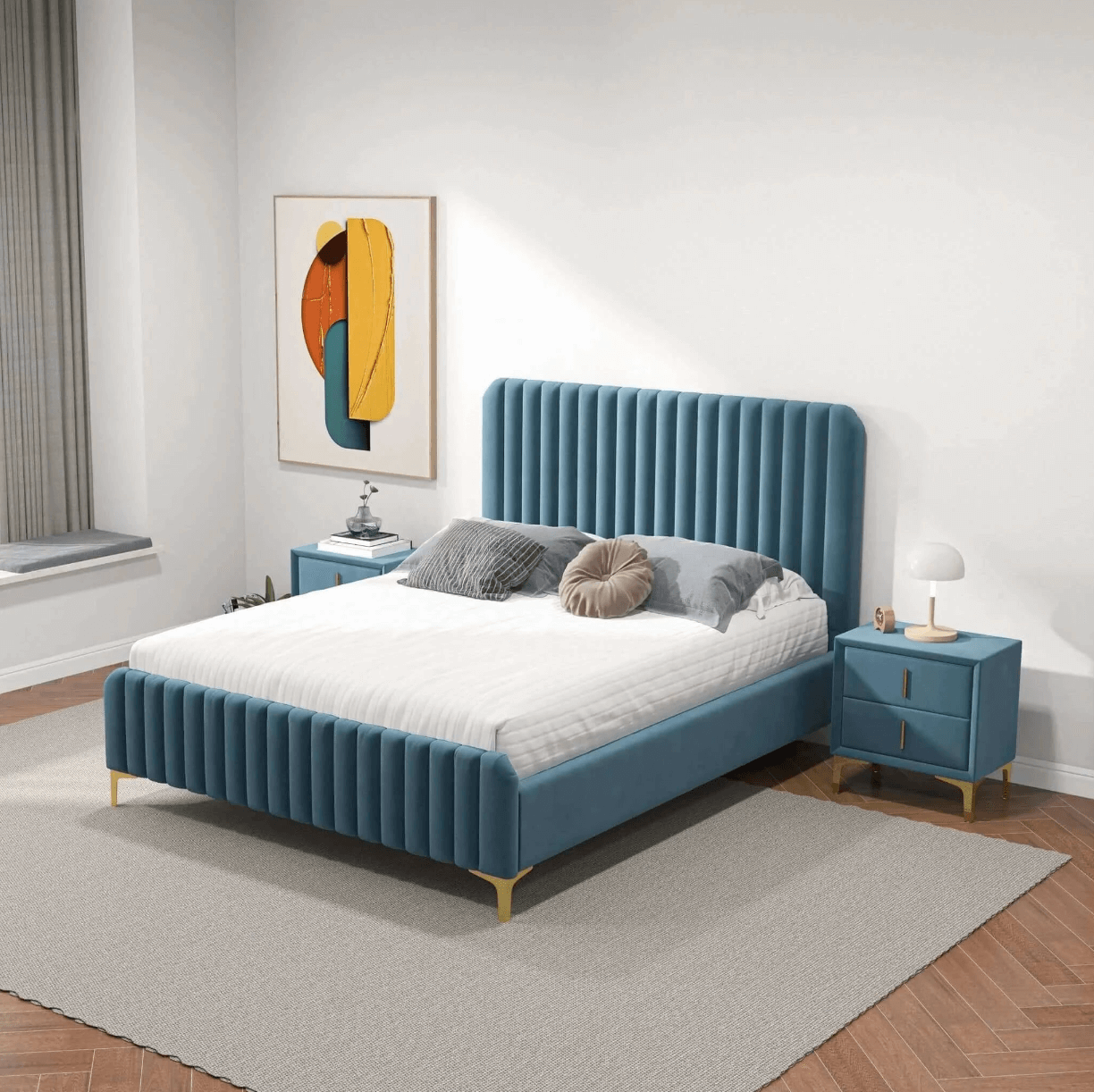 Bethany Velvet Upholstered Channel Tufted Platform Bed - Revel Sofa