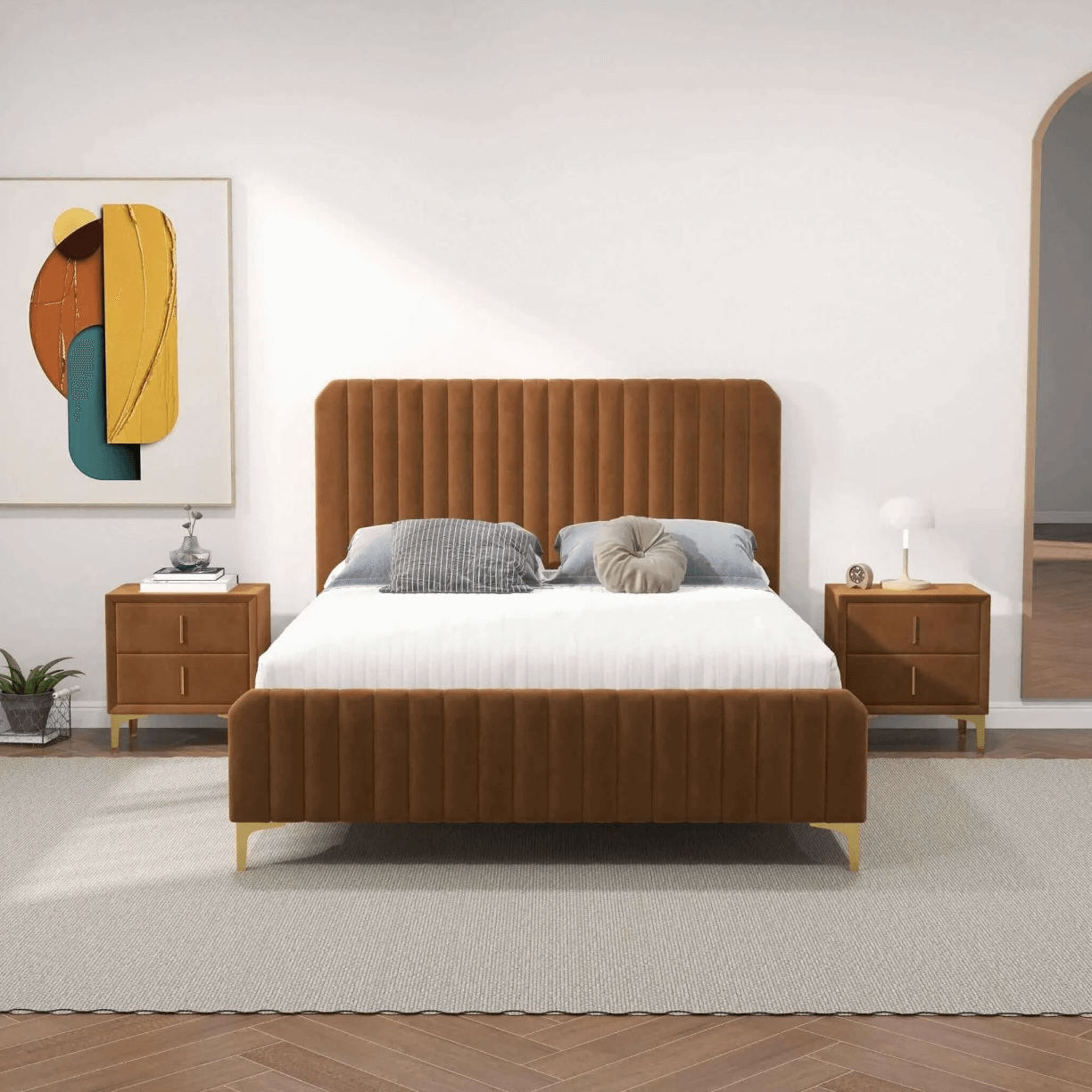 Bethany Velvet Upholstered Channel Tufted Platform Bed - Revel Sofa