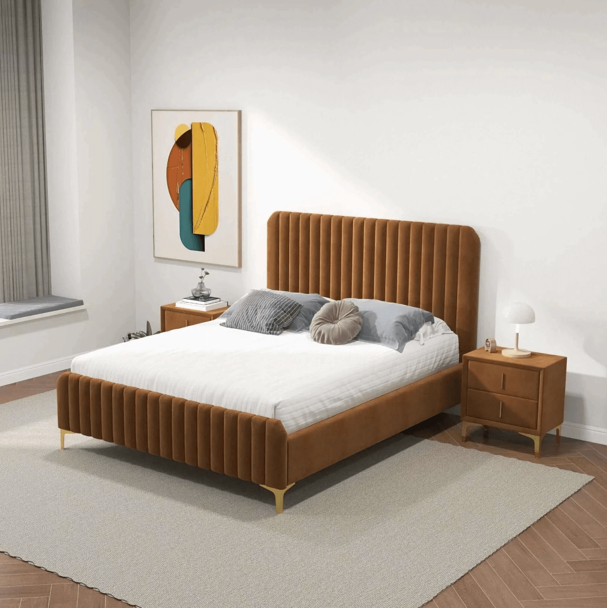 Bethany Velvet Upholstered Channel Tufted Platform Bed - Revel Sofa