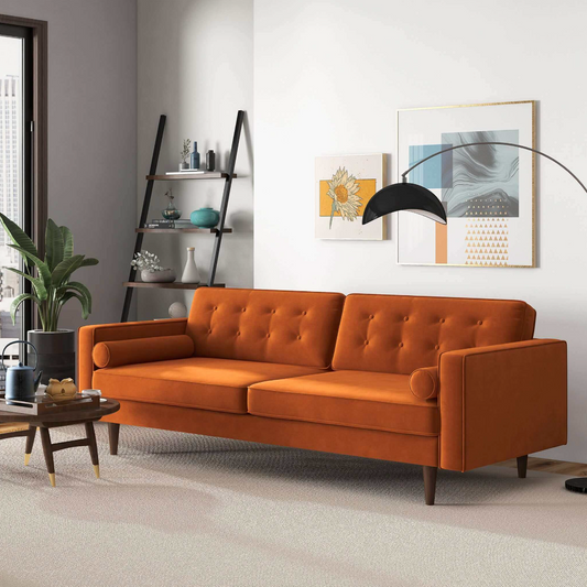 Casey MCM Style Button Tufted Velvet Sofa 84" - Revel Sofa