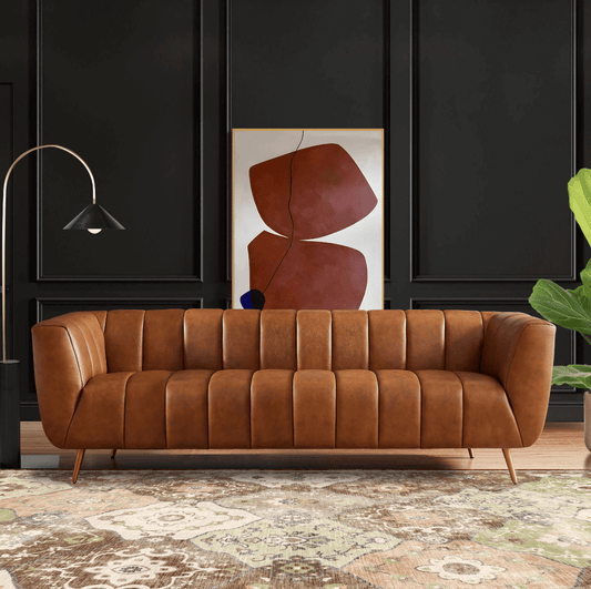 LaMattina MCM Genuine Leather Channel Tufted Sofa 86β - Revel Sofa