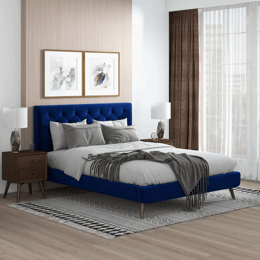 Dillon MCM Platform Bed with Button Tufted Velvet Upholstery - Revel Sofa