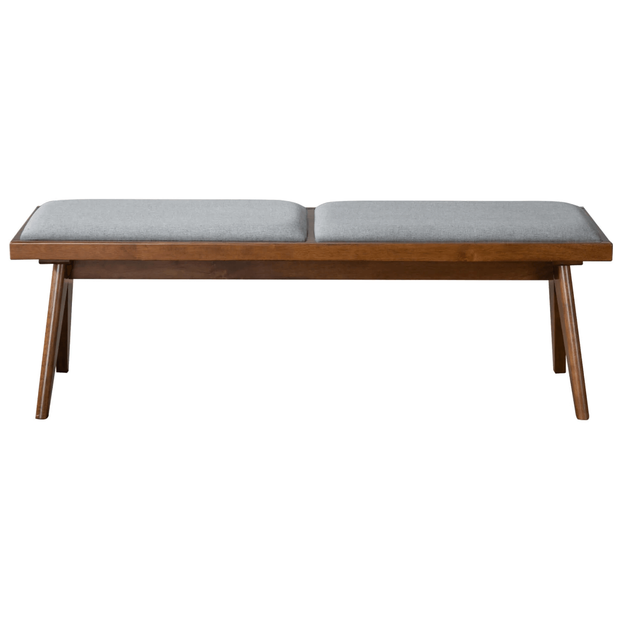 Keira MCM Solid Wood Bench Gray Fabric Upholstered Top 51" - Revel Sofa