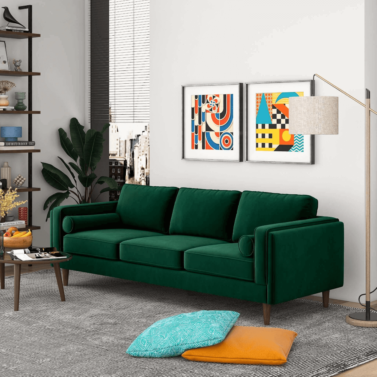 Amber MCM Styled Velvet Sofa Couch 86" - Revel Sofa