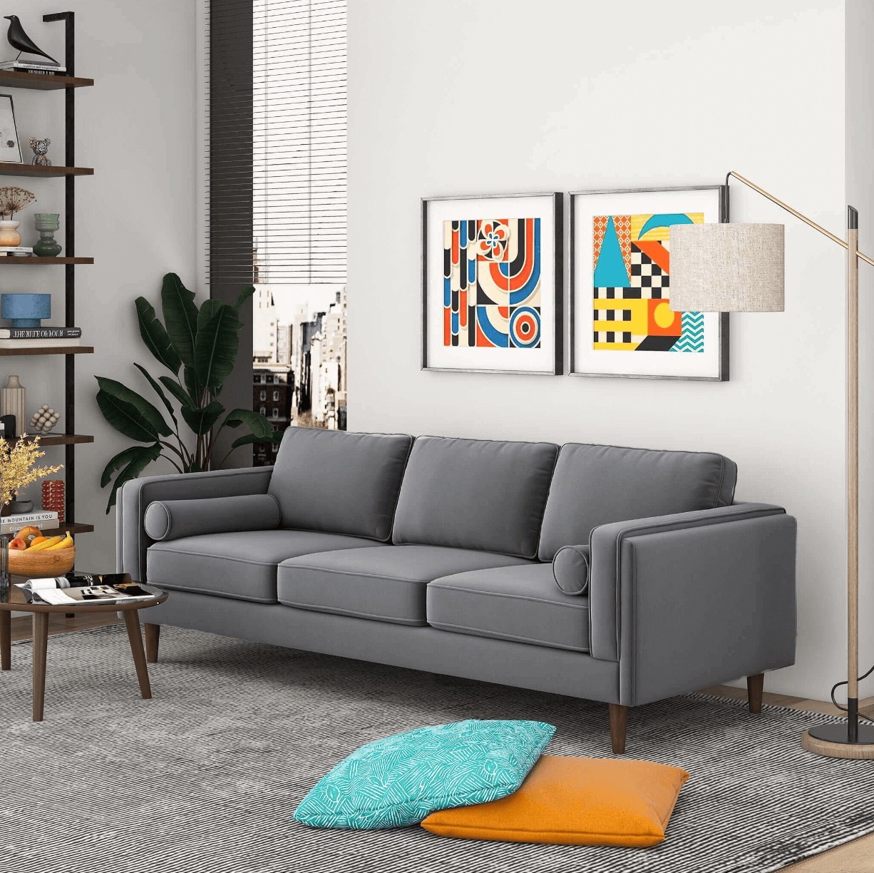 Amber MCM Styled Velvet Sofa Couch 86" - Revel Sofa