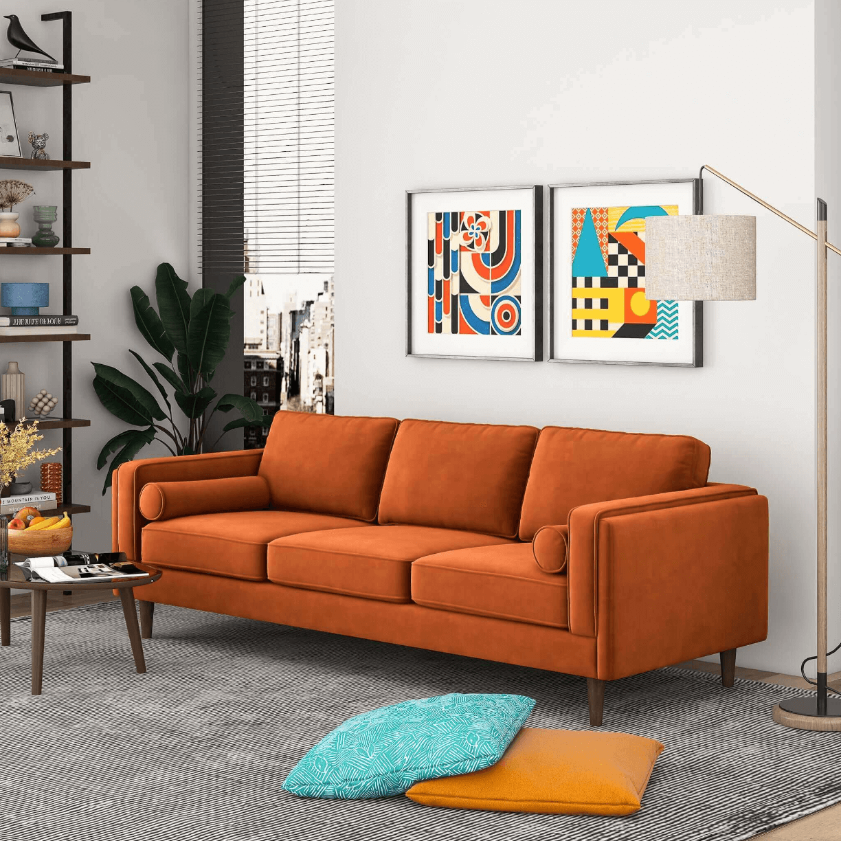 Amber MCM Styled Velvet Sofa Couch 86" - Revel Sofa