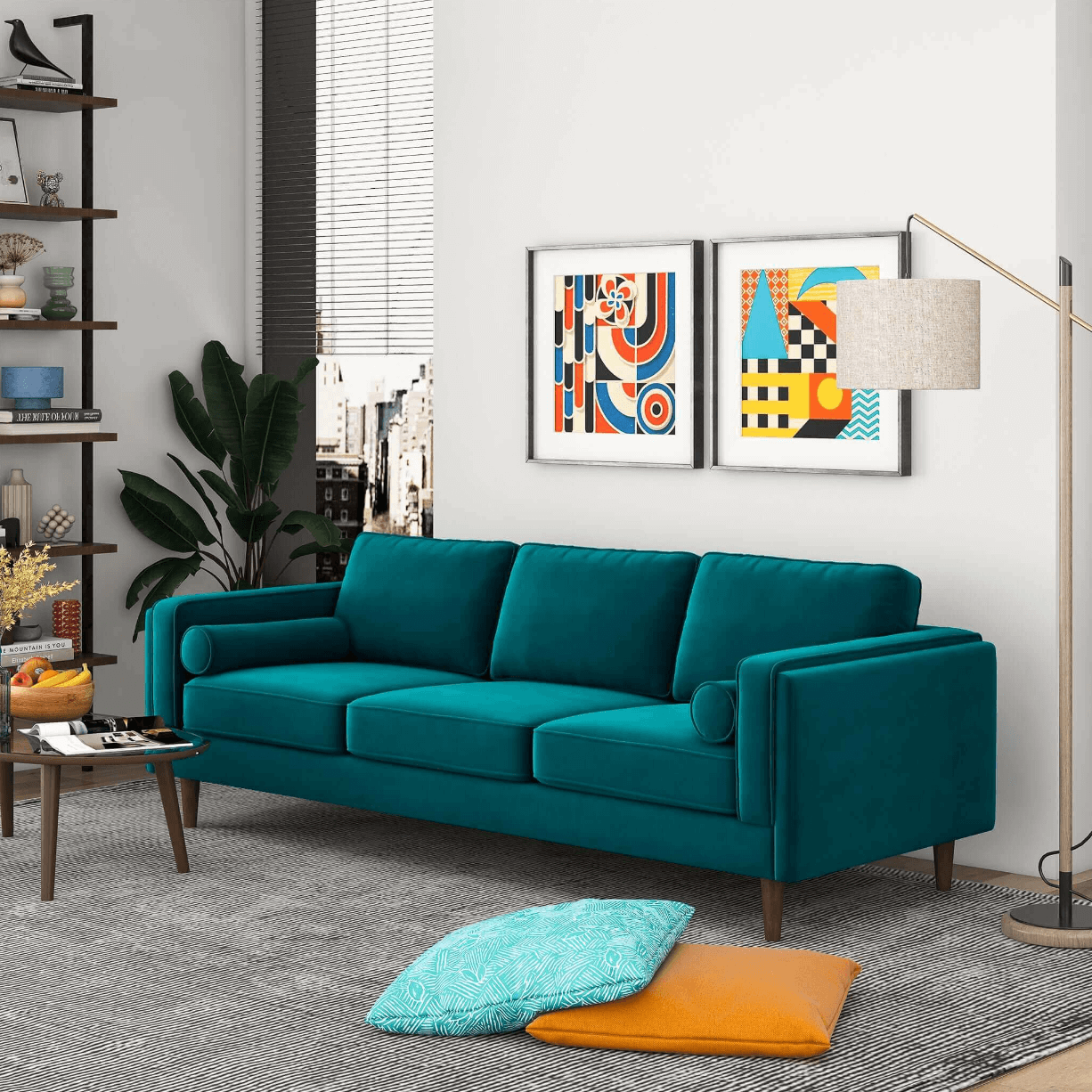 Amber MCM Styled Velvet Sofa Couch 86" - Revel Sofa