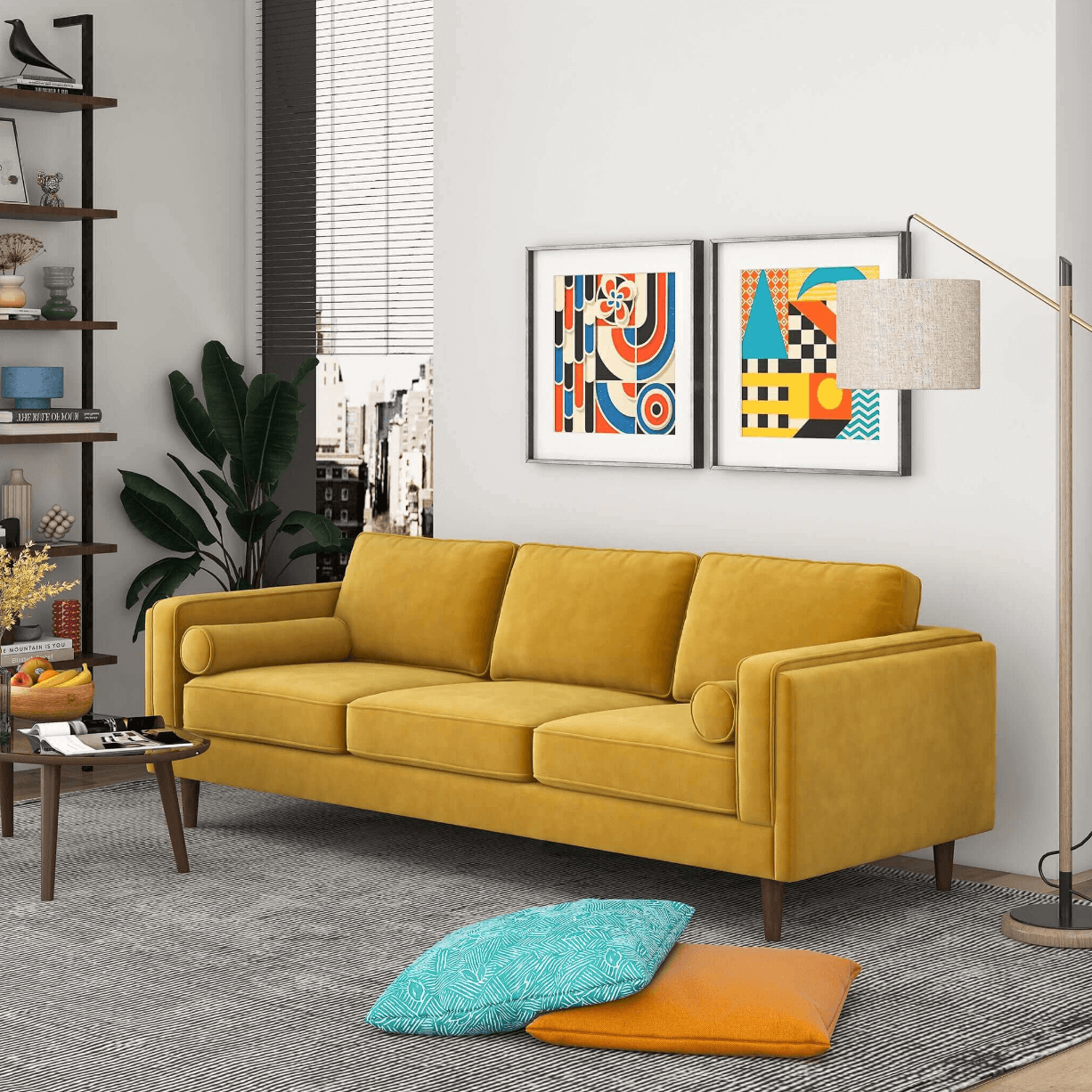 Amber MCM Styled Velvet Sofa Couch 86" - Revel Sofa