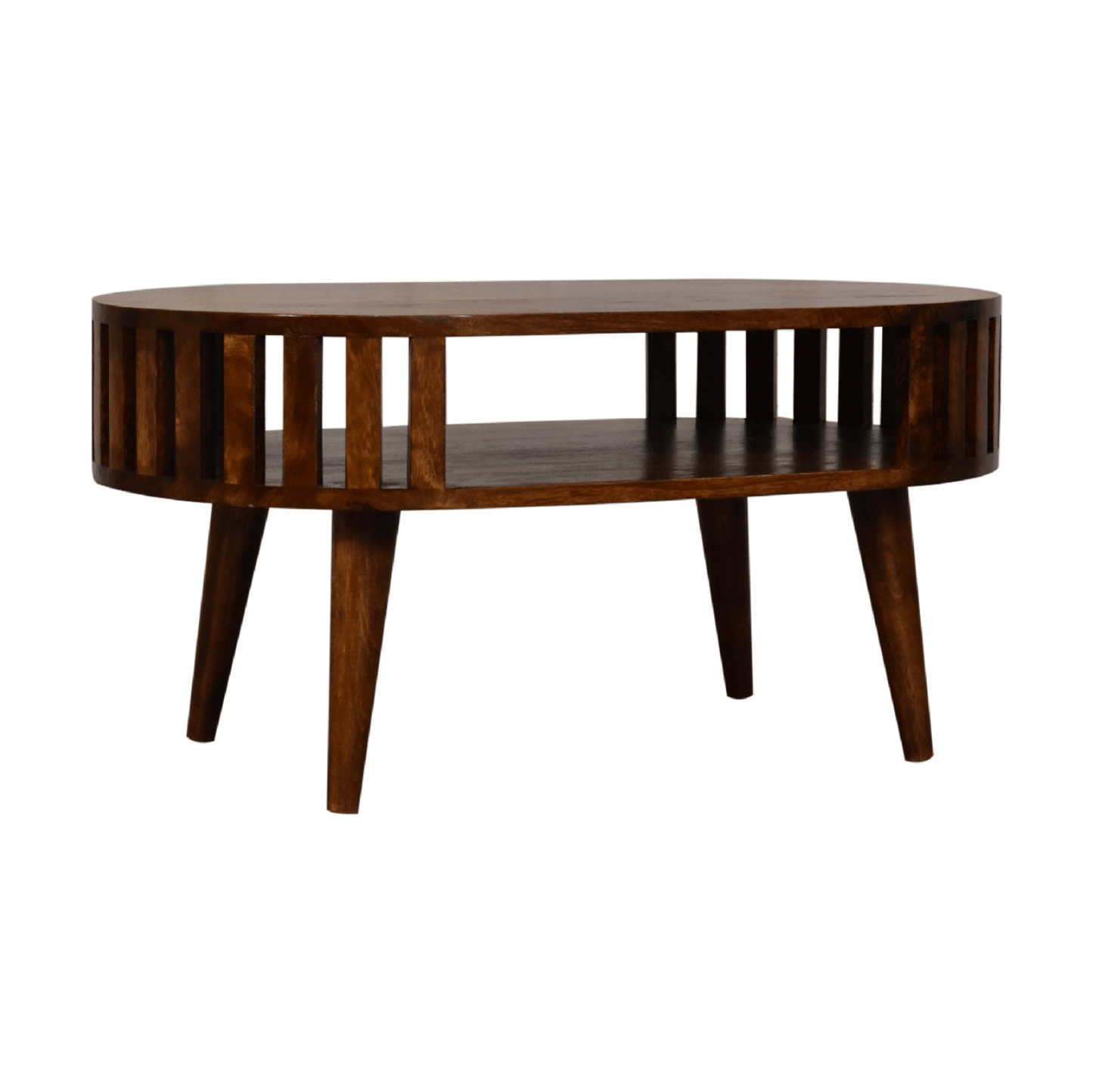 Ariella Solid Wood Slatted Coffee Table, Chestnut or Oak 32" - Revel Sofa