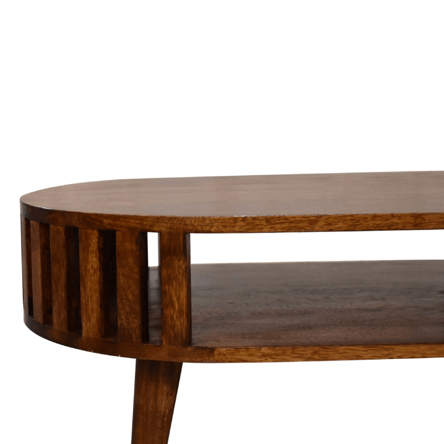 Ariella Solid Wood Slatted Coffee Table, Chestnut or Oak 32" - Revel Sofa