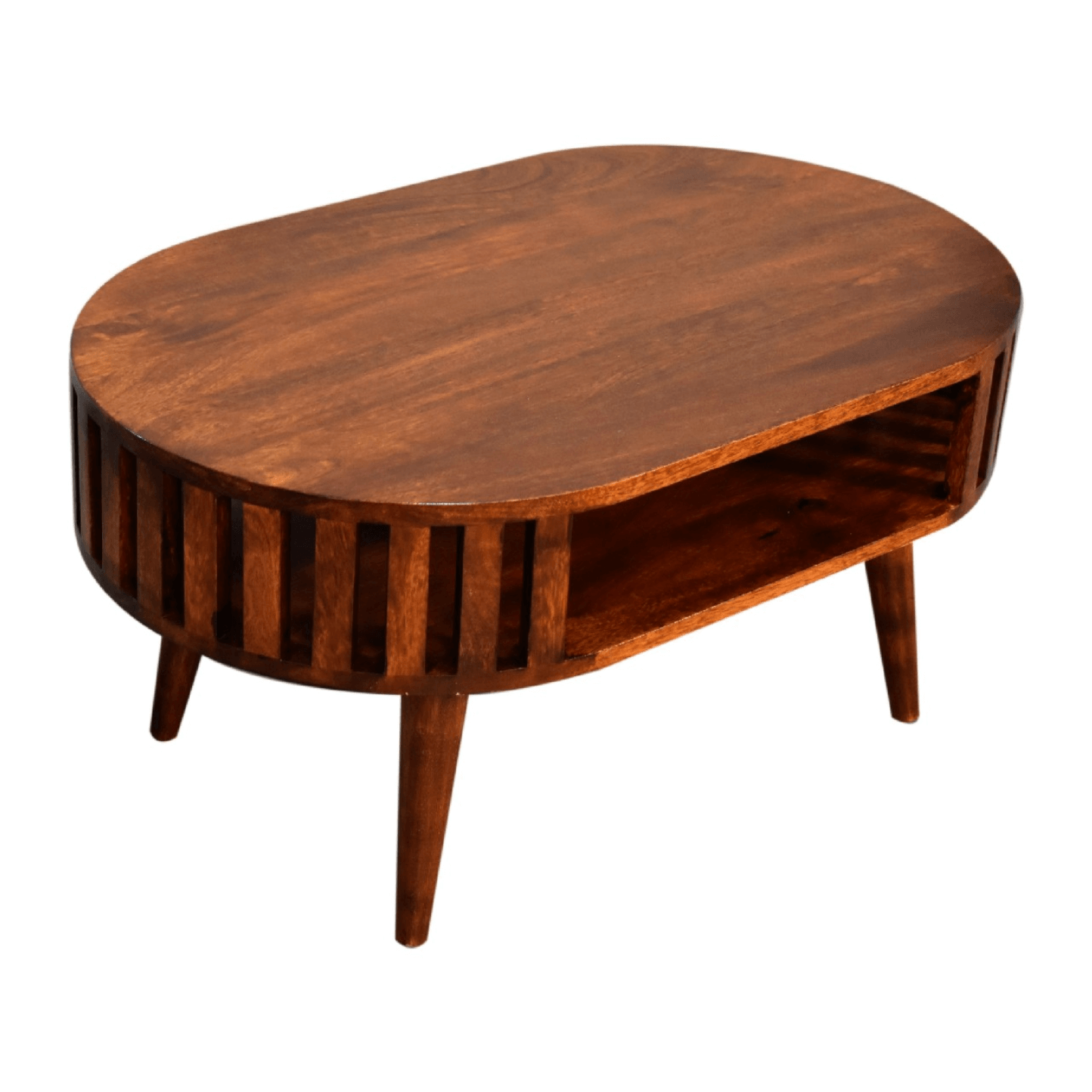 Ariella Solid Wood Slatted Coffee Table, Chestnut or Oak 32" - Revel Sofa