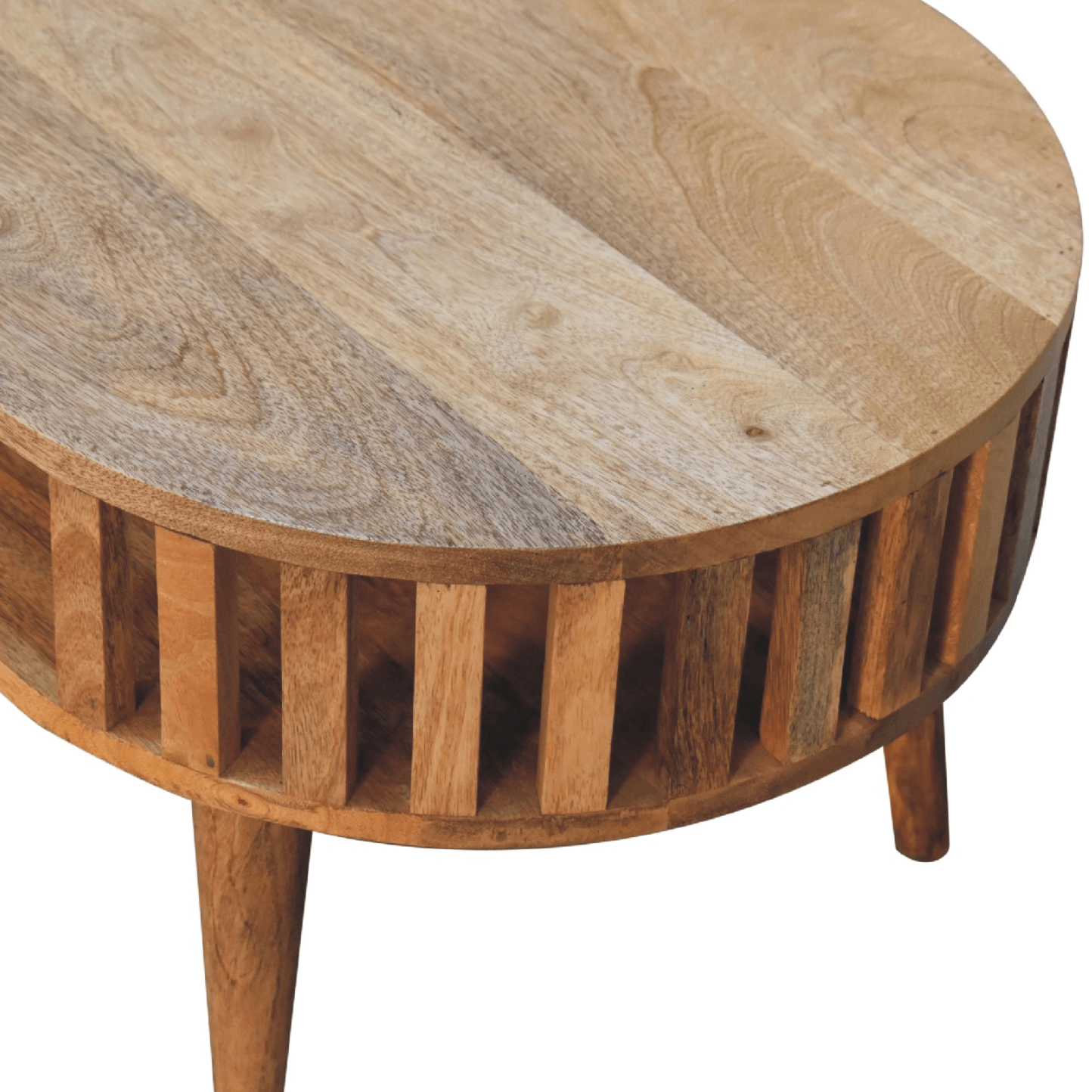 Ariella Solid Wood Slatted Coffee Table, Chestnut or Oak 32" - Revel Sofa