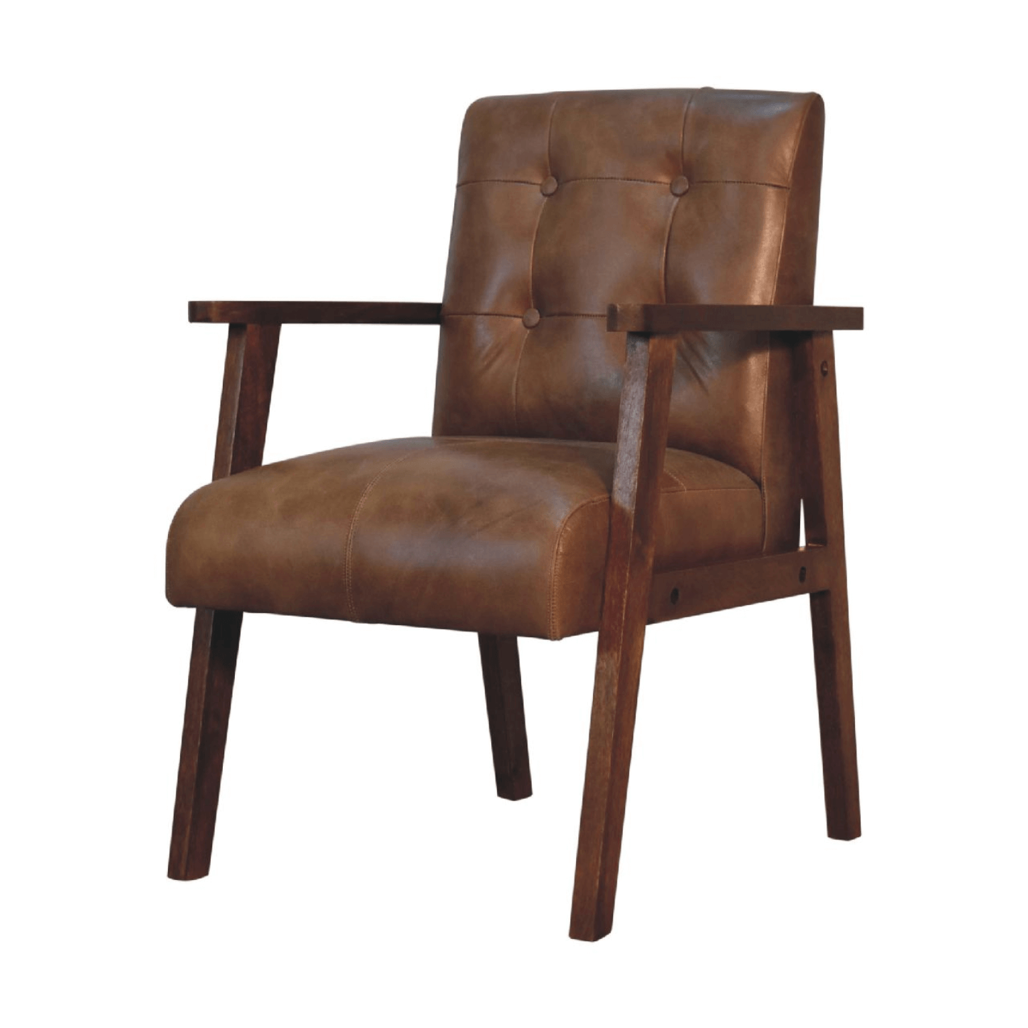 Genuine Buffalo Leather Button Tufted Mango Wood Base Lounge Chair - Revel Sofa